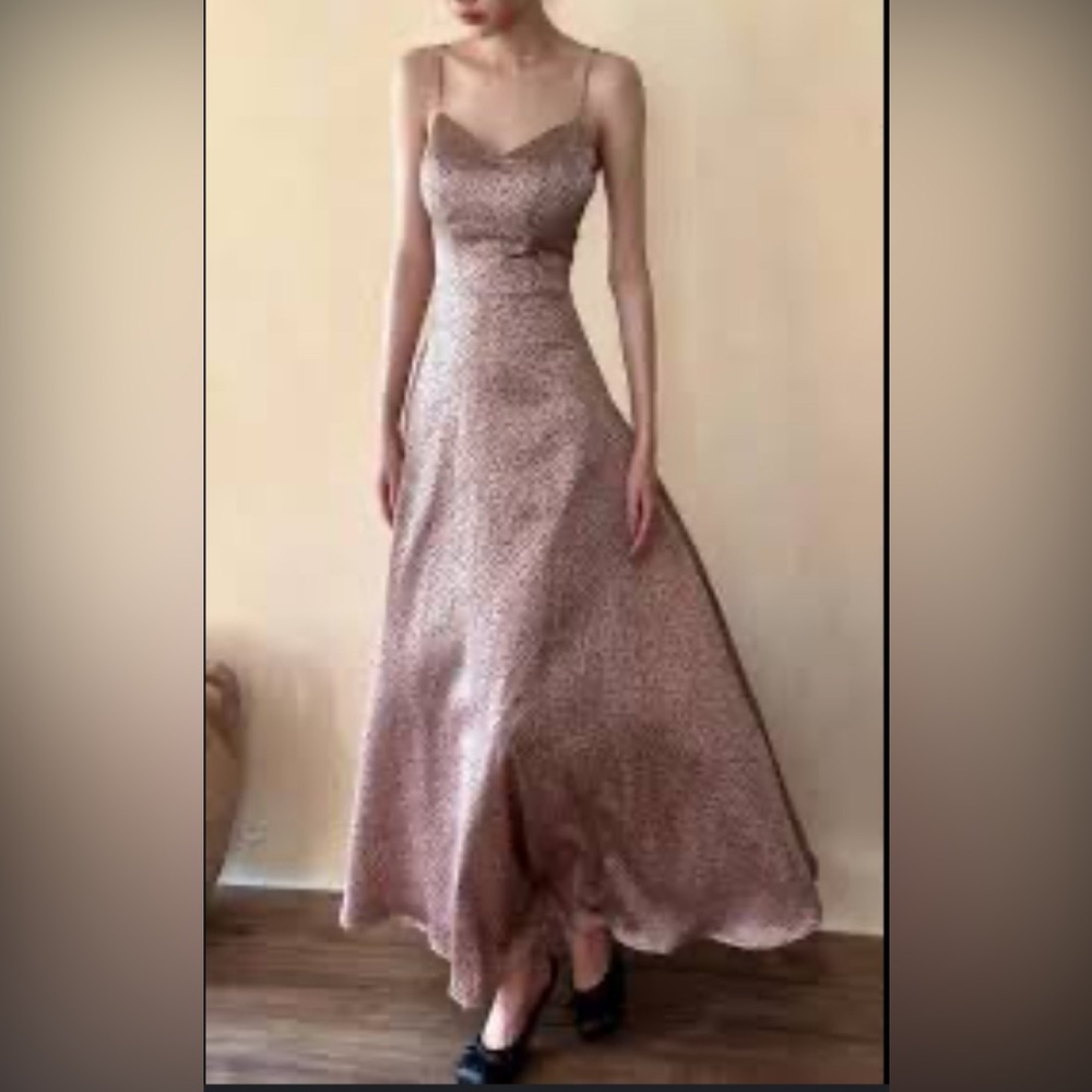 Soft pale pink Leopard Print full length slip dress designer, Lush.